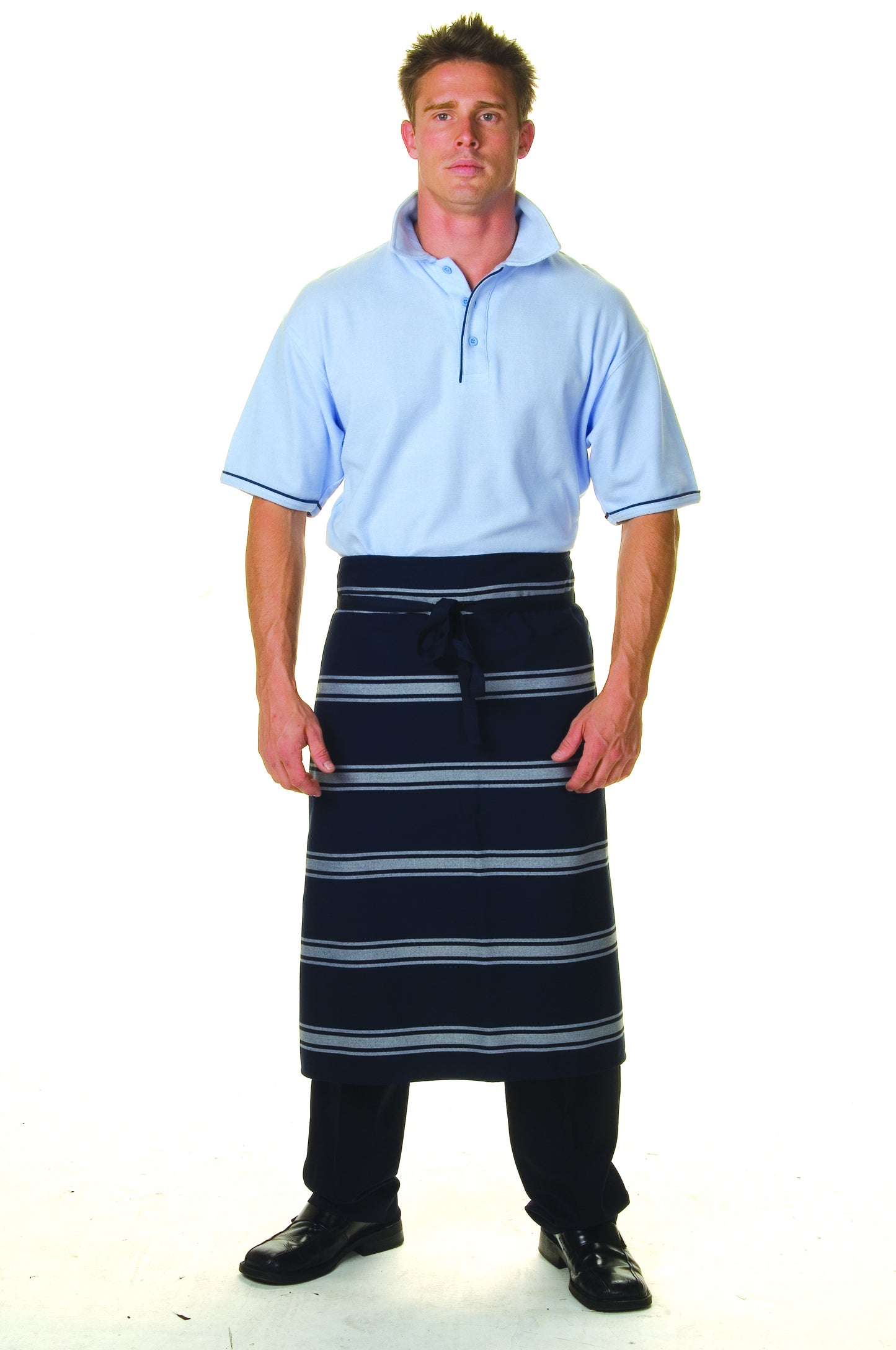 Blue & White Stripe 3/4 Apron - No Pocket