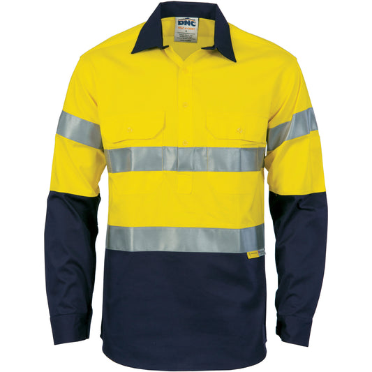 HiVis Cool-Breeze Close Front Cotton Shirt
with 3M R/Tape - Long sleeve