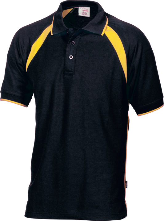 Mens Poly/Cotton Contrast Raglan Panel Polo - Navy/Gold