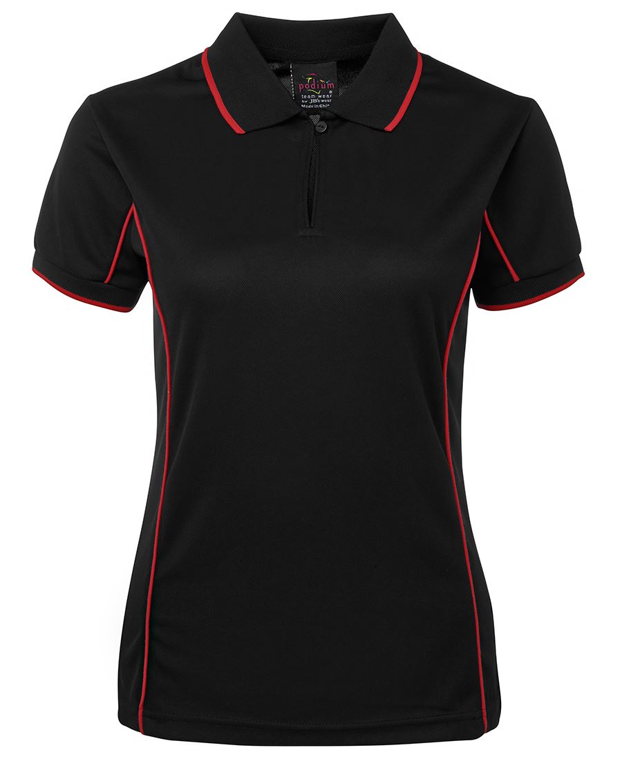 PODIUM LADIES PIPING POLO - Black/Red