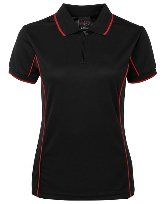 PODIUM LADIES PIPING POLO - Black/Aqua