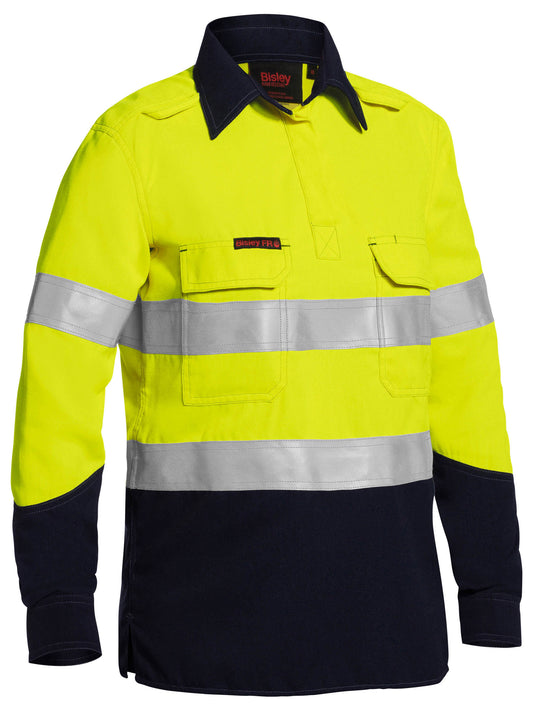 Womens TenCate Tecasafe® Plus Taped Two Tone Hi Vis FR Closed Front Shirt With Concealed Front Placket- Long Sleeve