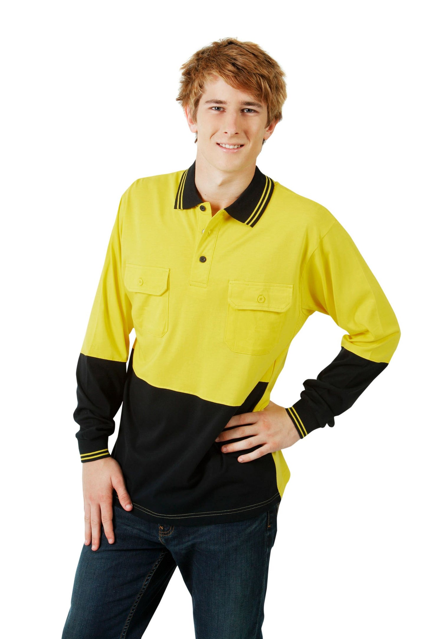 100% Cotton Hi Vis Polo, Long sleeve